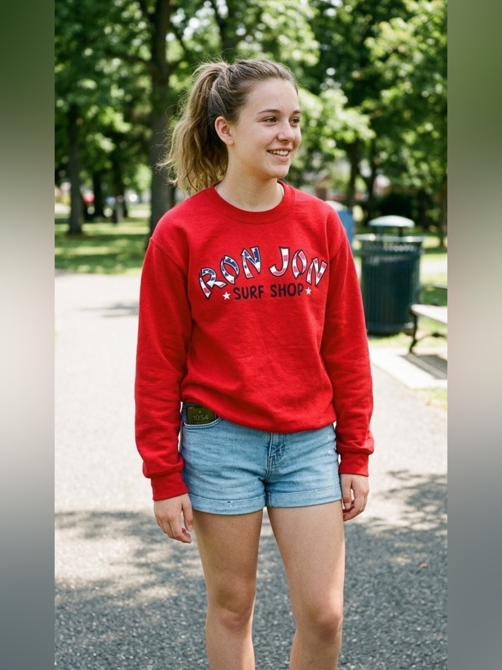 Ron Jon Surf Shop Sweatshirt Red Stars Stripes Logo Crewneck Small